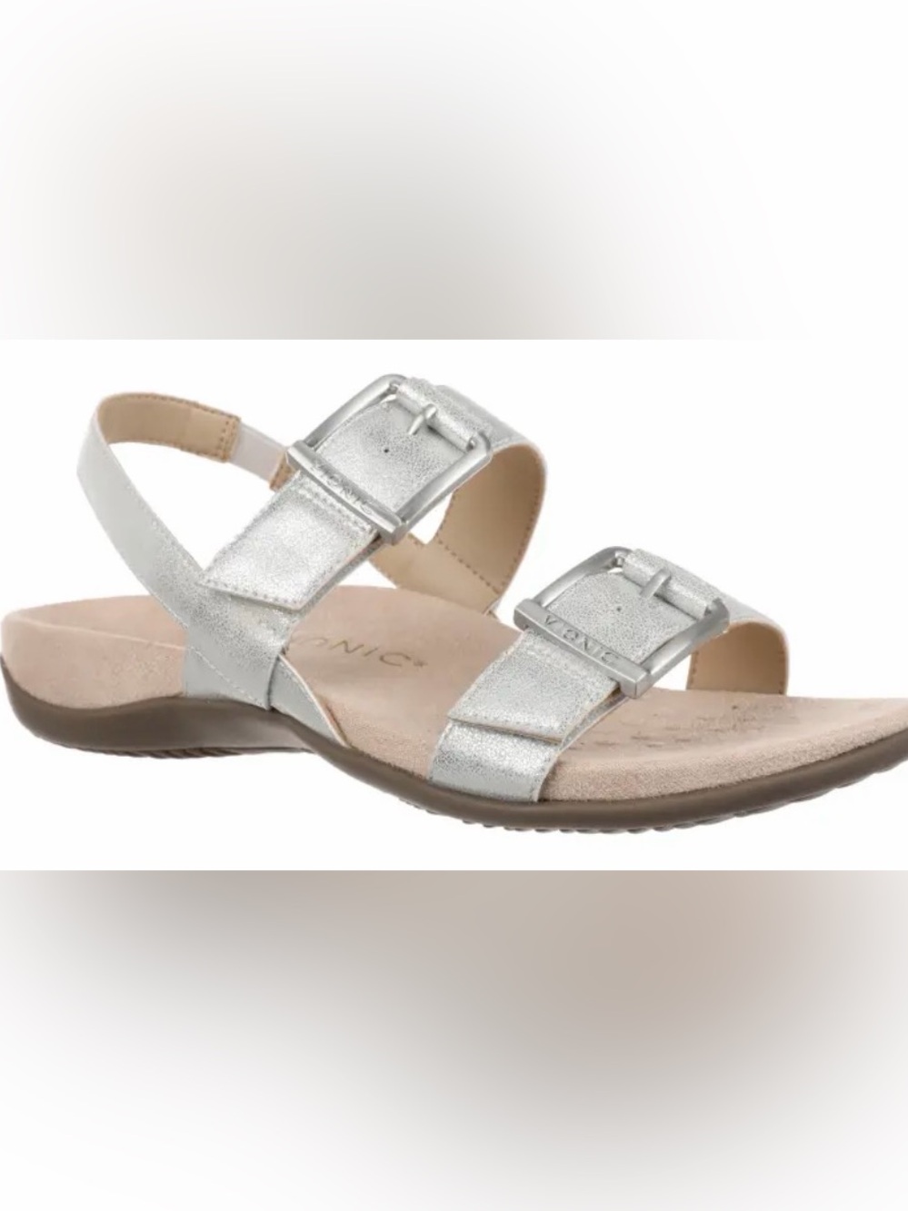 Vionic Silver Metallic Double Buckle Slingback Sandal - Women